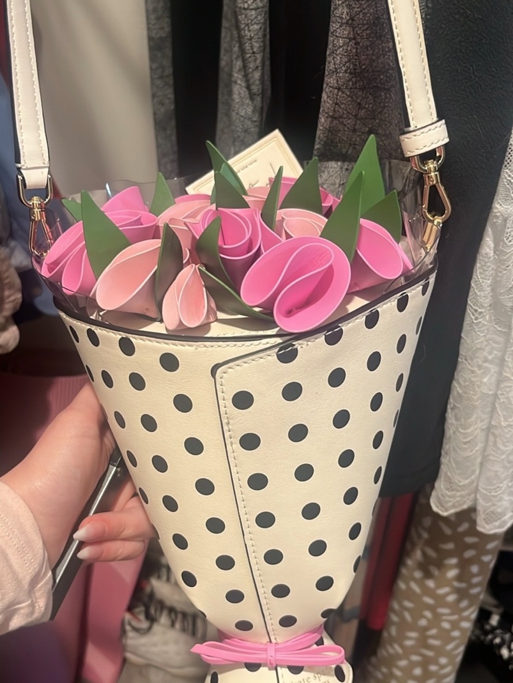kate spade White Polka Dot Crossbody with Pink Floral Top